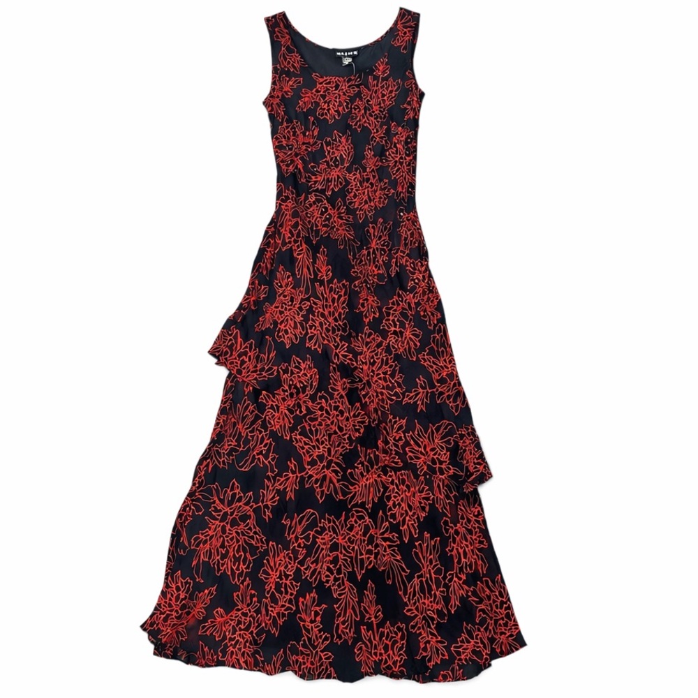 Deadstock NWT Y2K dress rayon sequin/Beaded embellished tiered ruffle midi dress